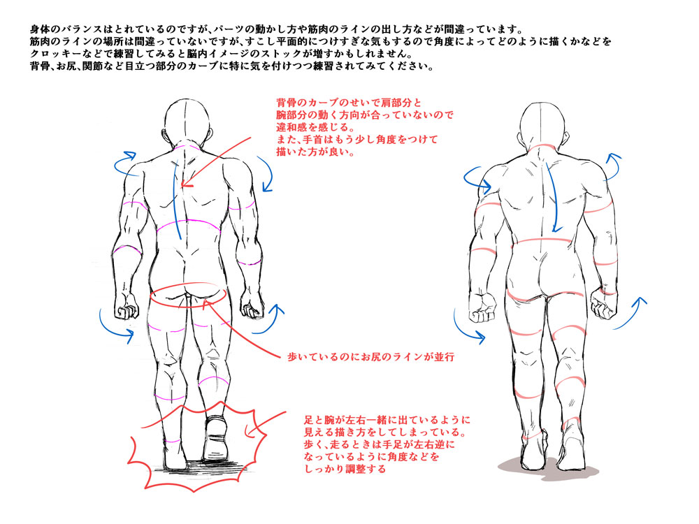 後姿の歩くポーズ添削後